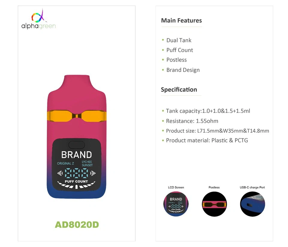 1+1 /1.5+1.5ML Dual-Tank Postless Disposable Vape factory