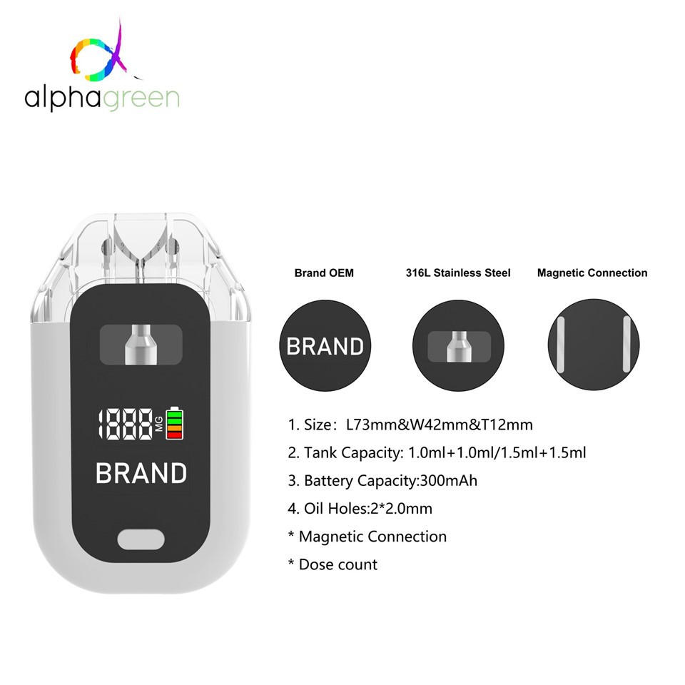 Dual Tank Magnetic Pod Vape With Dose Count Screen | 316L Stainless Steel | OEM Device suppliers